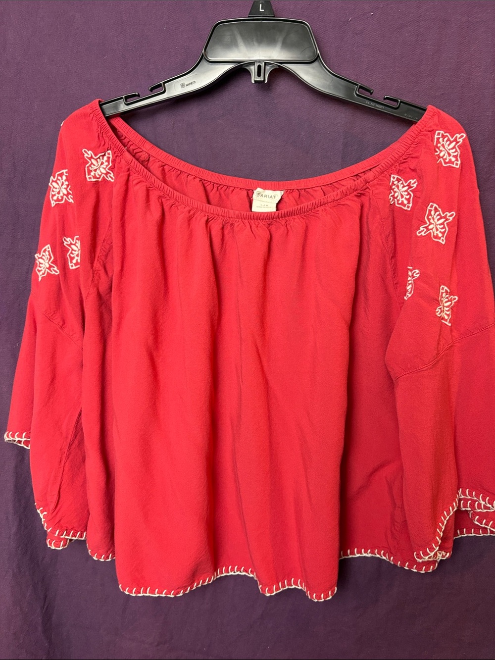Women’s Ariat off the shoulder top 3/4 wing sleeve rayon